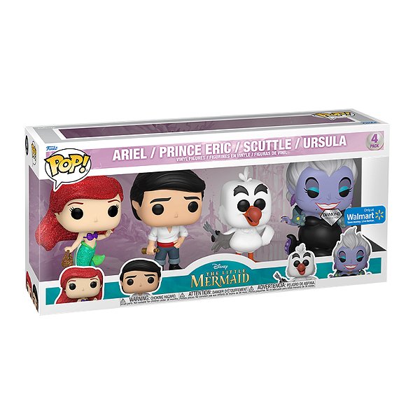 Funko Pop! Filme Disney A Pequena Sereia Ariel Prince Eric Scuttle Ursula 4 Pack Exclusivo Diamond