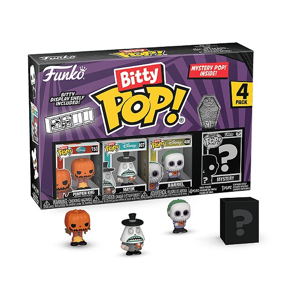 Funko Pop! Bitty Pop Disney O Estranho Mundo de Jack 4 Pack Pumpkin King, Mayor, Barrel + Surpresa