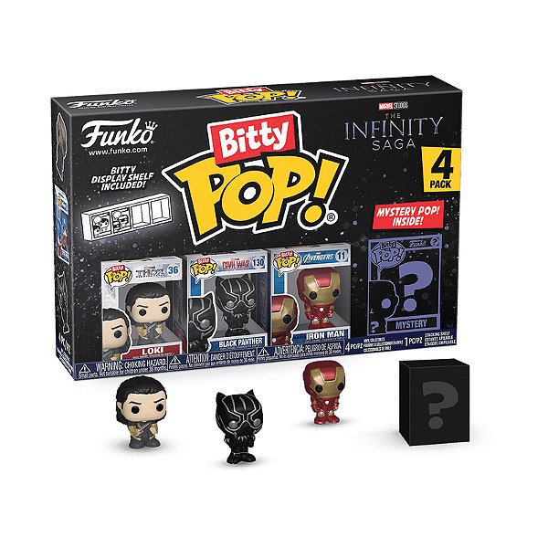 Funko Bitty Pop! Marvel Infinity Saga Loki, Iron Man, Black Panther + Surpresa  4 Pack Series 4