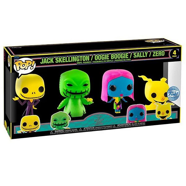 Funko Pop! Disney O Estranho Mundo de Jack Jack Skellington Oogie Boogie Sally Zero 4 Pack Exclusivo Blacklight