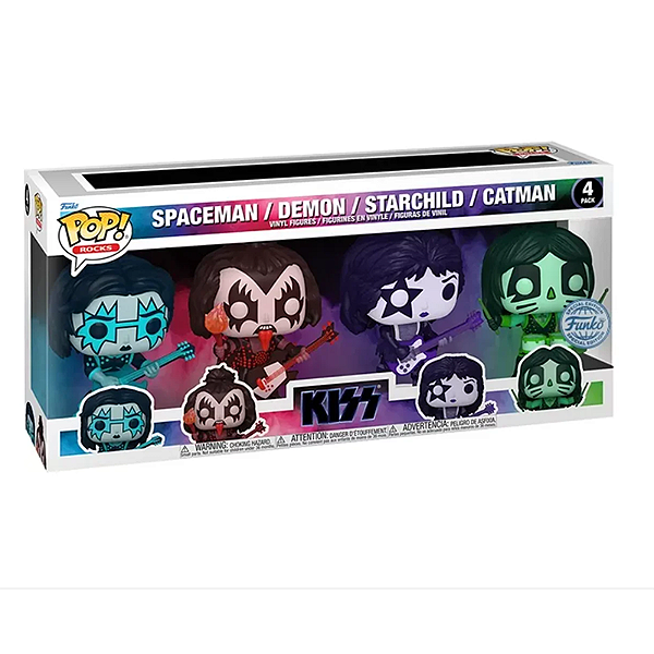Funko Pop! Rocks Kiss Spaceman Demon Starchild Catman 4 Pack Exclusivo