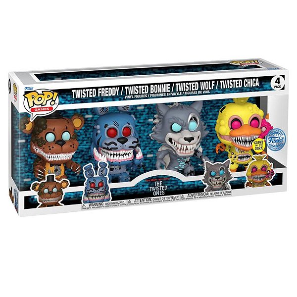 Funko Pop! Games Five Nights At Freddy's Twisted Freddy, Bonnie, Wolf, Chica 4 Pack Exclusivo Glow