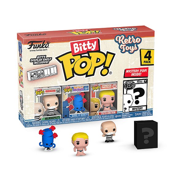 Funko Bitty Pop! Retro Toys Mr. Monopoly, Barrel of Monkeys, Stretch Armstrong + Surpresa