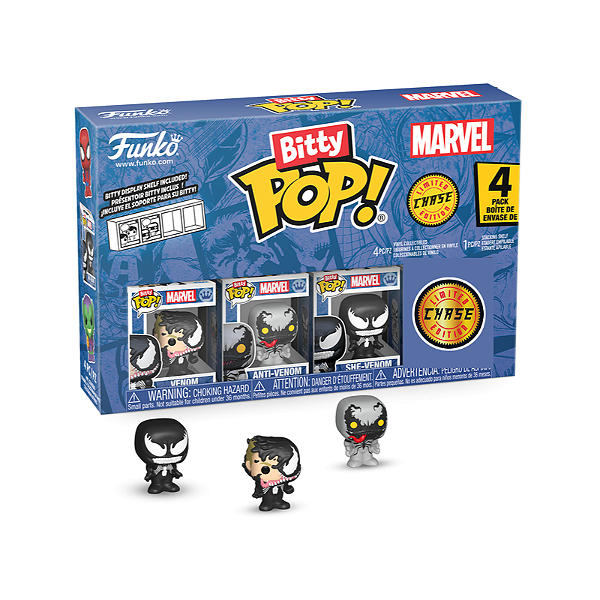 Funko Bitty Pop! Marvel Homem Aranha Venom Anti-Venom She-Venom + Surpresa Chase Sortido