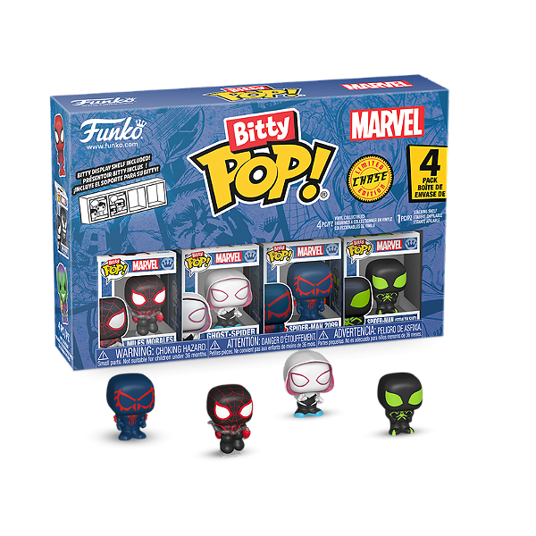 Funko Bitty Pop! Marvel Homem Aranha Spider Man Miles Morales Ghost-Spider Spider-Man 2099 Spider-Man – Stealth Suit 4 Pack