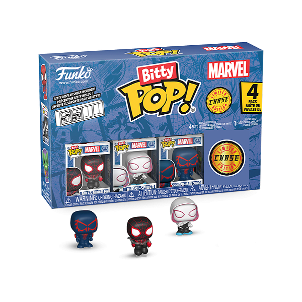Funko Bitty Pop! Marvel Homem Aranha / Spider Man Miles Morales / Ghost Spider / Spider Man 2099 + Surpresa Chase Sortido