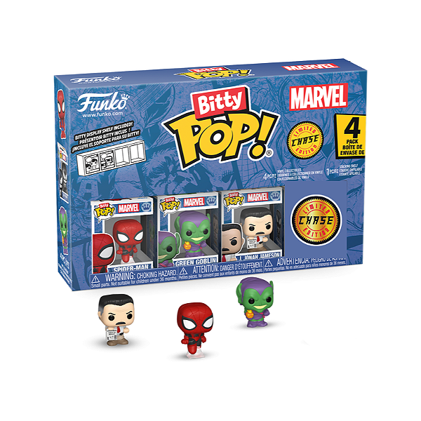 Funko Bitty Pop! Marvel Homem Aranha / Spider Man Green Goblin J. Jonah Jameson + Surpresa Chase Sortido