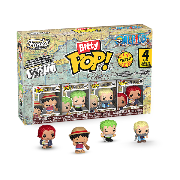 Funko Bitty Pop! Animation One Piece Monkey D. Luffy, Roronoa Zoro, Axe-Hand Morgan, Shanks 4 Pack Exclusivo Chase