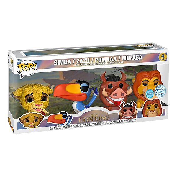 Funko Pop! Disney O Rei Leao Simba Zazu Pumbaa Mufasa 4 Pack Exclusivo Glitter