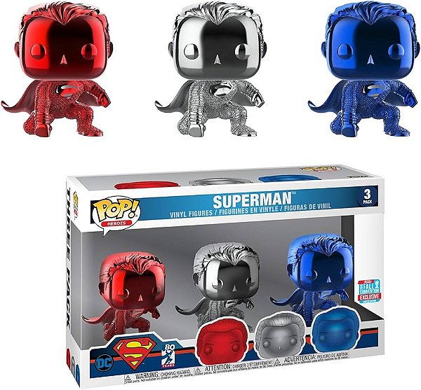 Funko Pop! Dc Comics Superman 3 Pack Exclusivo Chrome * DEFEITO