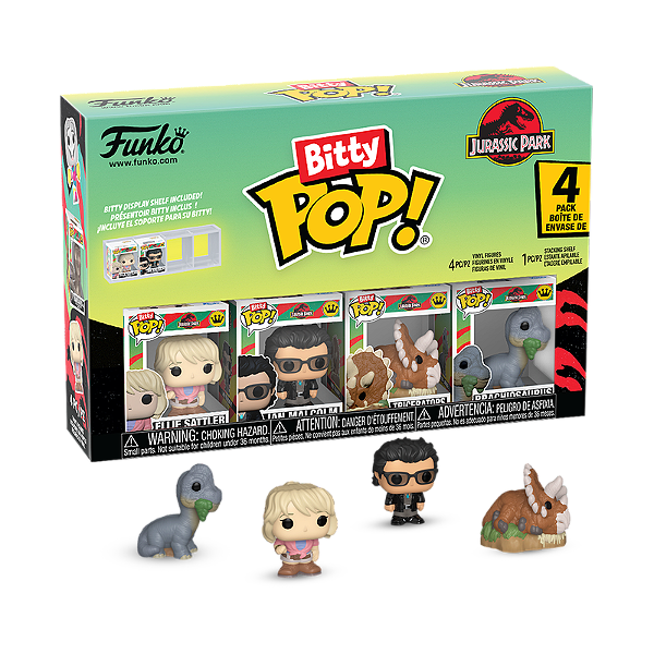 Funko Bitty Pop! Filme Jurassic Park Ellie Sattler, Ian Malcolm, Triceratops, Brachiosaurus 4 Pack