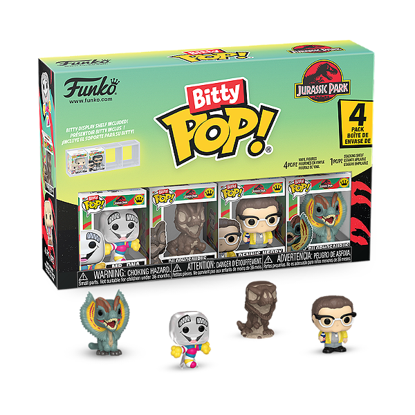Funko Bitty Pop! Filme Jurassic Park Mr. DNA, Dilophosaurus Fossil, Dennis Nedry, Dilophosaurus 4 Pack