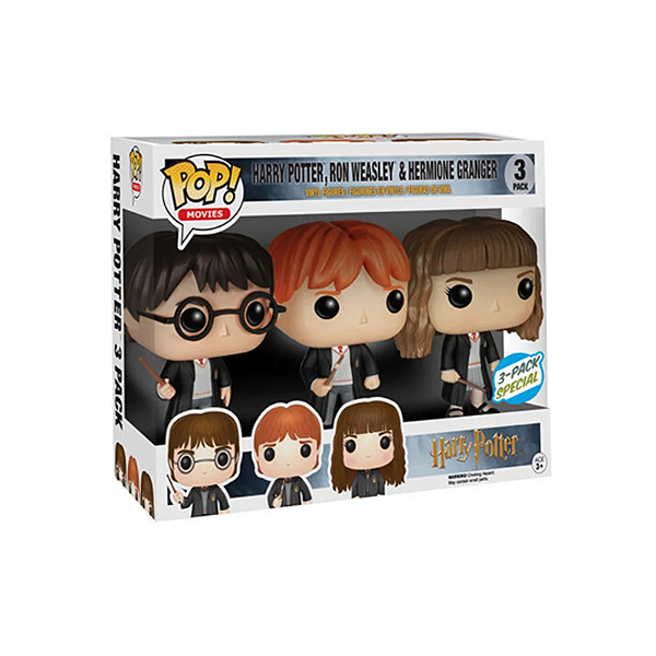 Funko Pop! Filme Harry Potter Ron Weasley Hermione Granger 3 Pack Exclusivo Edição Colecionador