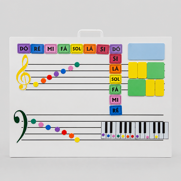 Pentagrama Magnético Grande e conjunto de Notas Musicais e Claves para Aula de Música – A01 | Método Brinqtoc
