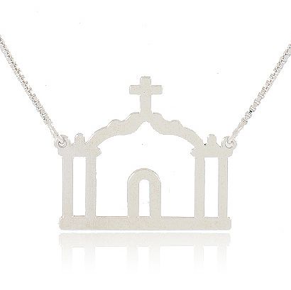 GARGANTILHA VENEZIANA COM PINGENTE CAPELINHA GRANDE BANHADO EM RÓDIO BRANCO