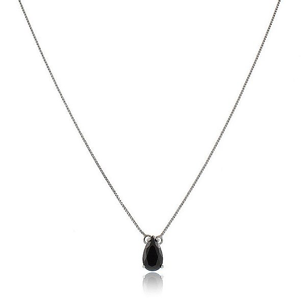 GARGANTILHA VENEZIANA 45 CM COM PINGENTE GOTA CRISTAL COR ÔNIX BANHADA EM RÓDIO NEGRO