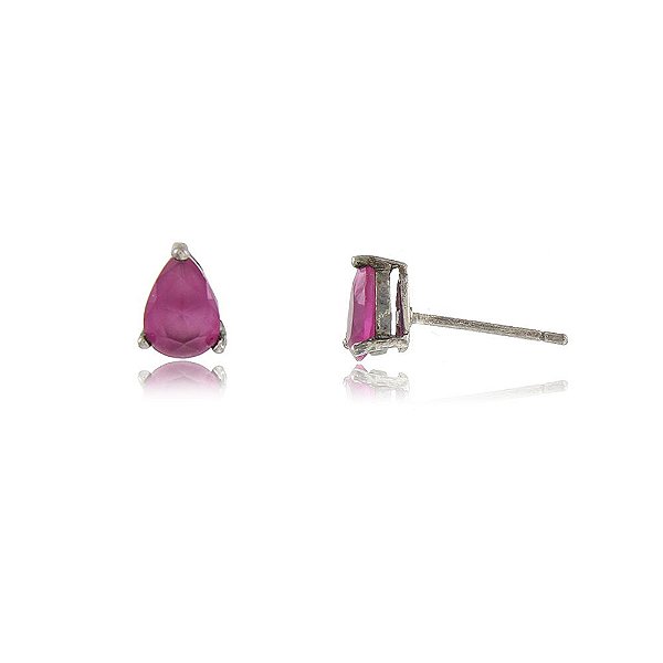 BRINCO PONTO DE LUZ GOTA PEQUENA CRISTAL COR RUBI BANHADO EM RÓDIO NEGRO