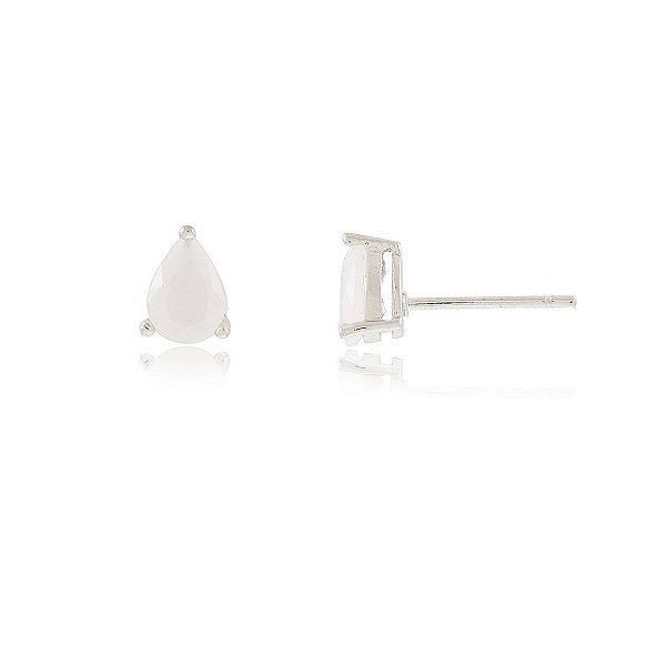 BRINCO PONTO DE LUZ GOTA PEQUENA CRISTAL COR VELA BANHADO EM RÓDIO BRANCO