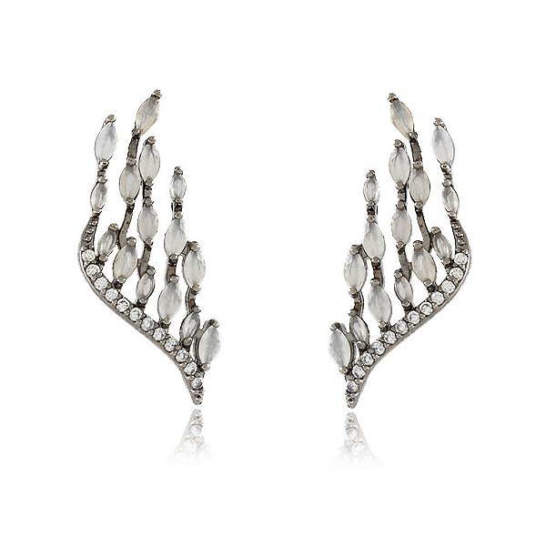 BRINCO EARCUFF TRABALHADO EM MICROZIRCÔNIAS E CRISTAIS COR VELA BANHADO EM RÓDIO NEGRO