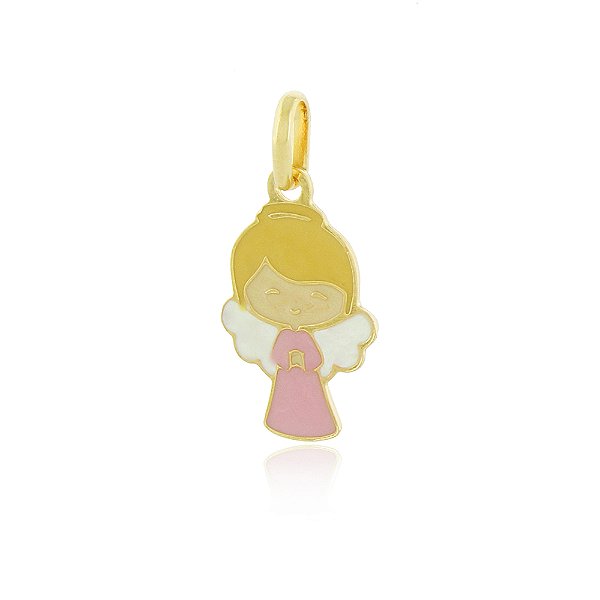 PINGENTE ANJINHO DA GUARDA ROSA COLORIDO EM RESINA