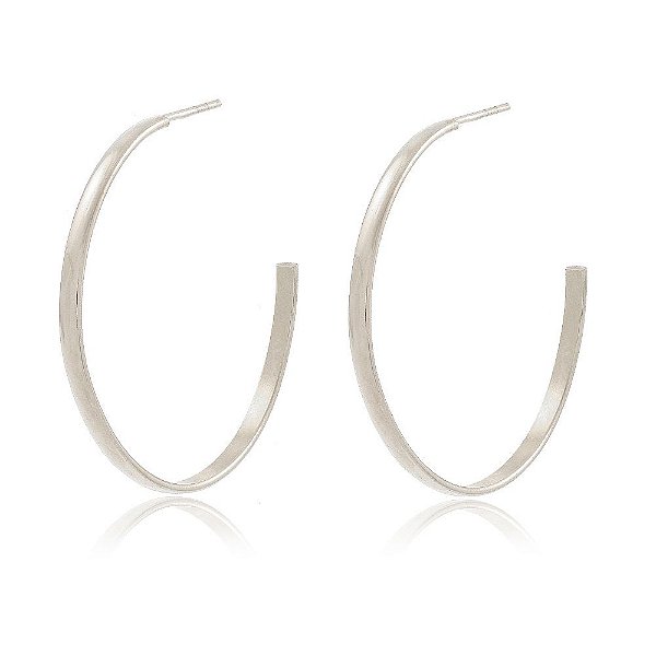BRINCO DE ARGOLA FIO CHATO DE 3,9 CM DE DIÂMETRO BANHADO EM RÓDIO BRANCO