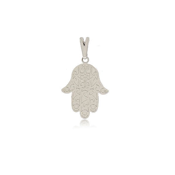 PINGENTE MÃO DE FÁTIMA BANHADO EM RÓDIO BRANCO