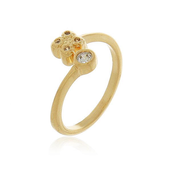 ANEL INFANTIL TRABALHADO EM MICROZIRCÔNIAS COM REGULAGEM FRONTAL BANHADO A OURO 18K