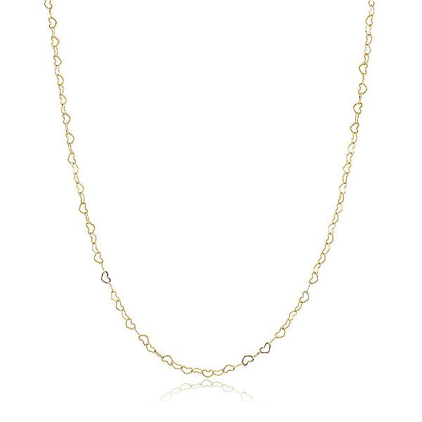 GARGANTILHA LONGA 70 CM ELOS CORAÇÕES BANHADA A OURO 18K