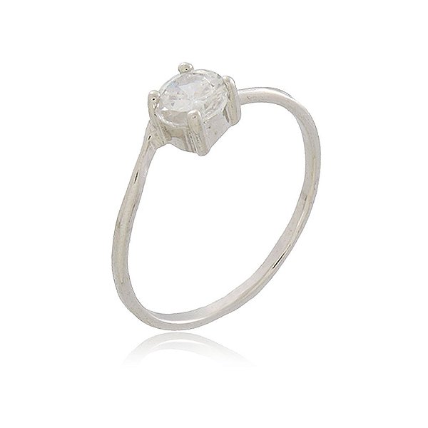 ANEL SOLITÁRIO ZIRCÔNIA 5MM BANHADO EM RÓDIO BRANCO