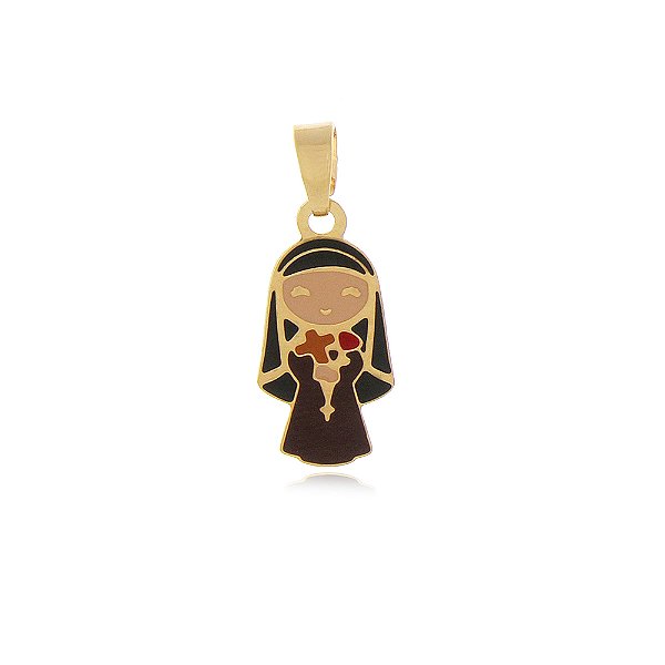 PINGENTE SANTA TERESINHA BANHADO A OURO 18K COLORIDO EM RESINA