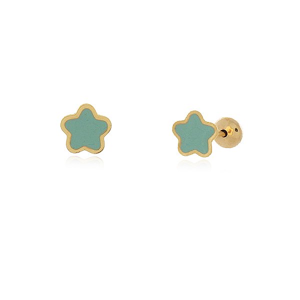 BRINCO ESTRELA TURQUESA COLORIDO EM RESINA COM TARRACHA BABY