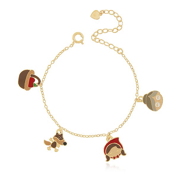 PULSEIRA INFANTIL HISTÓRIA CHAPEUZINHO VERMELHO COLORIDO EM RESINA