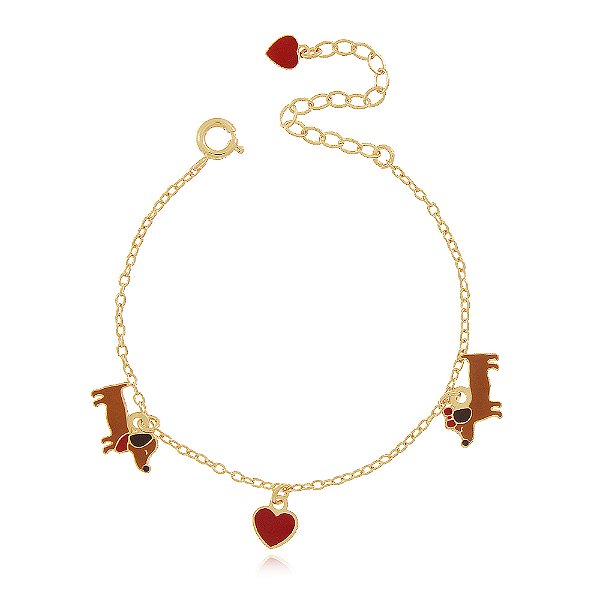PULSEIRA INFANTIL CACHORRINHO BASSET COLORIDA EM RESINA