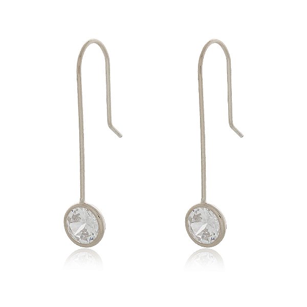 BRINCO FIO COM ZIRCÔNIA CRISTAL 8 MM BANHADO EM RÓDIO BRANCO