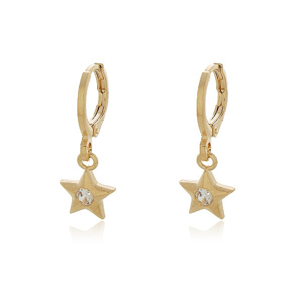 BRINCO DE ARGOLA COM PINGENTE ESTRELA DETALHE ZIRCÔNIA BANHADO A OURO 18K