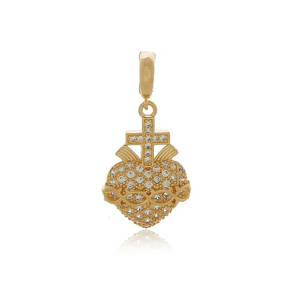 PINGENTE CHARM SAGRADO CORAÇÃO DE JESUS TRABALHADO EM ZIRCÔNIAS CRISTAIS