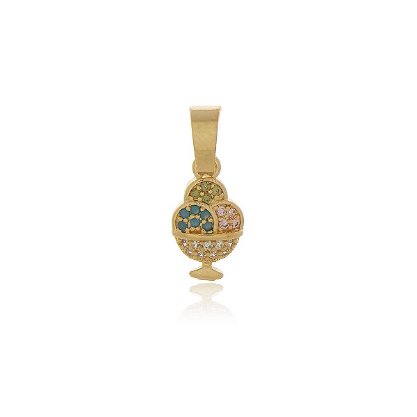 PINGENTE TAÇA DE SORVETE BANHADO A OURO 18K