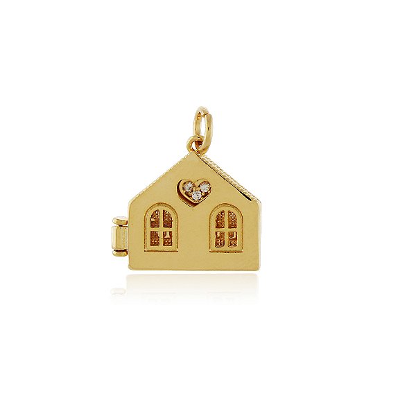 PINGENTE ESTILO RELICÁRIO CASA DA MINHA FAMÍLIA TRABALHADO EM MICROZIRCÔNIAS CRISTAIS