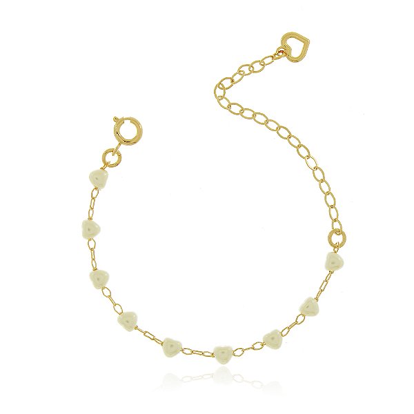 PULSEIRA INFANTIL PÉROLAS CORAÇÕES