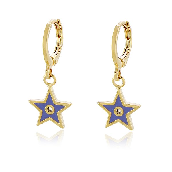 BRINCO DE ARGOLA ESTRELA COM DETALHE EM ZIRCÔNIA CRISTAL COLORIDA EM RESINA LILÁS