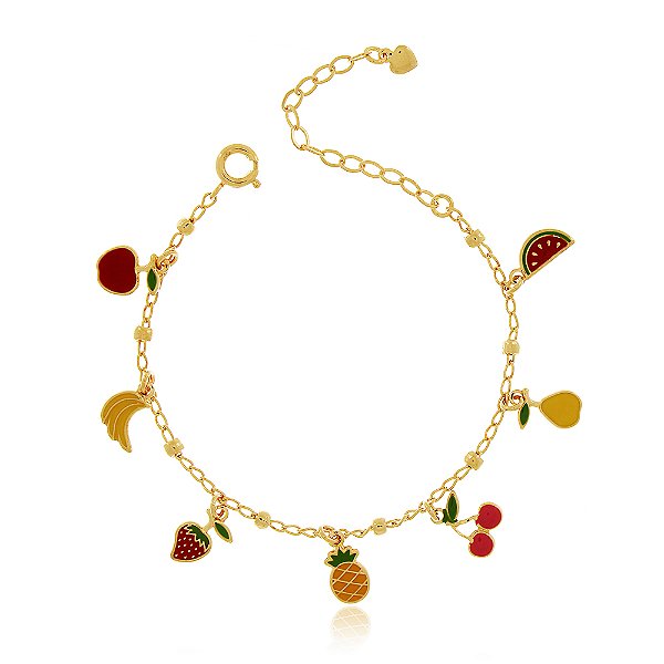 PULSEIRA INFANTIL SALADA DE FRUTAS COLORIDAS EM RESINA