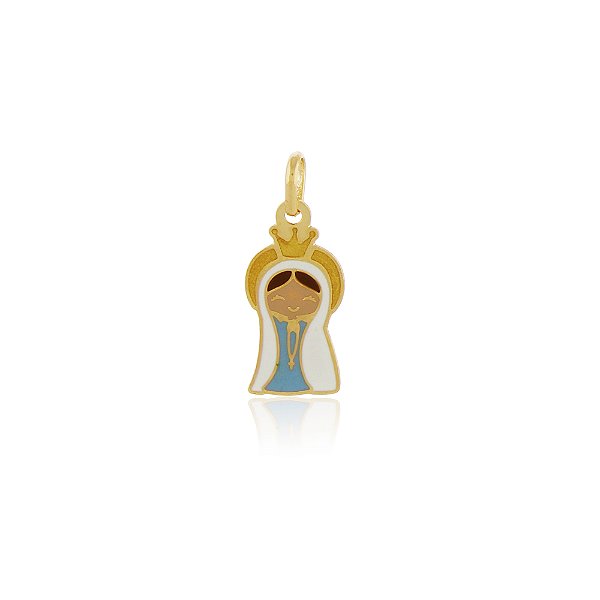 PINGENTE NOSSA SENHORA DE FÁTIMA PEQUENO BANHADO A OURO 18K COLORIDO EM RESINA