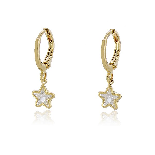 BRINCO DE ARGOLA COM PINGENTE ESTRELA ZIRCÔNIA CRISTAL BANHADO A OURO 18K