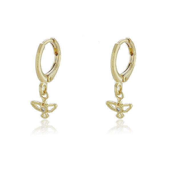 BRINCO DE ARGOLA COM PINGENTE ESPÍRITO SANTO TRABALHADO EM ZIRCÔNIA CRISTAL