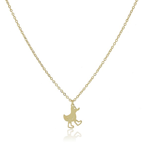 GARGANTILHA INFANTIL COM PINGENTE PATINHO DE BOTAS BANHADA A OURO 18K