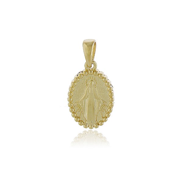 PINGENTE MEDALHA DE NOSSA SENHORA DAS GRAÇAS COM RELEVO BOLINHAS BANHADO A OURO 18K