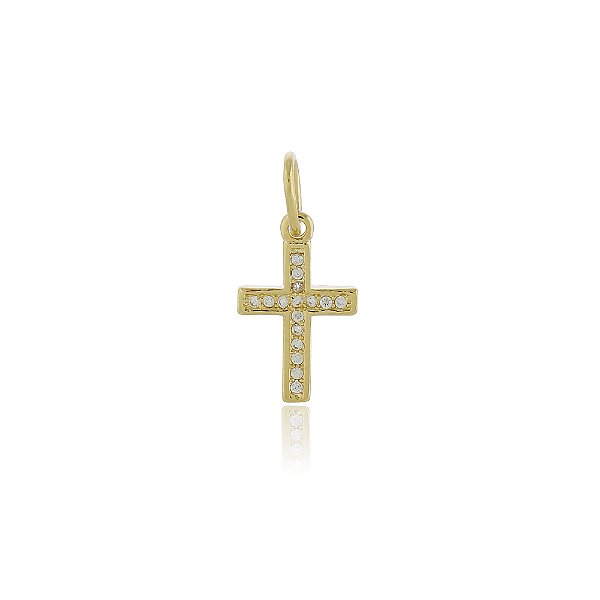 PINGENTE CRUCIFIXO TRABALHADO EM MICROZICÔNIAS BANHADO A OURO 18K