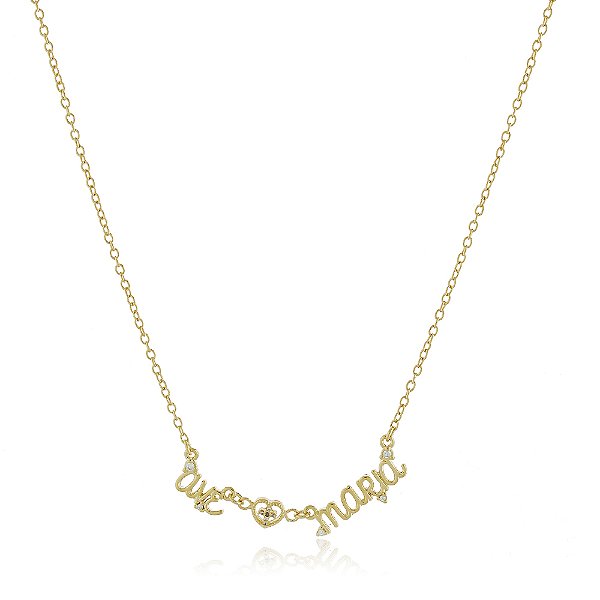 GARGANTILHA AVE MARIA TRABALHADA EM MICROZIRCÔNIAS E BANHADA A OURO 18K