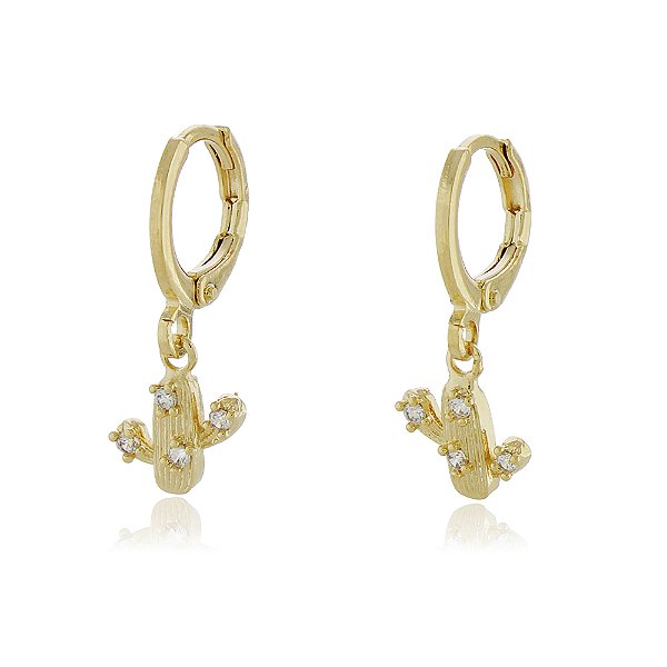 BRINCO ARGOLA COM PINGENTE CACTO TRABALHADO EM ZIRCÔNIAS CRISTAIS