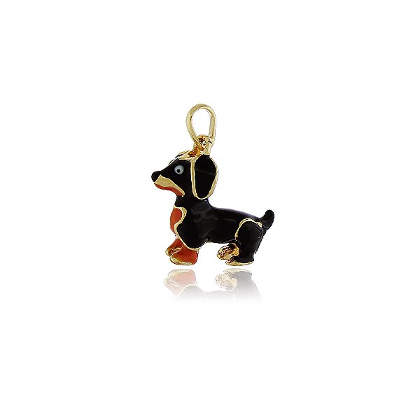 PINGENTE CACHORRINHO BASSÊ COLORIDO COM RESINA E BANHADO A OURO 18K